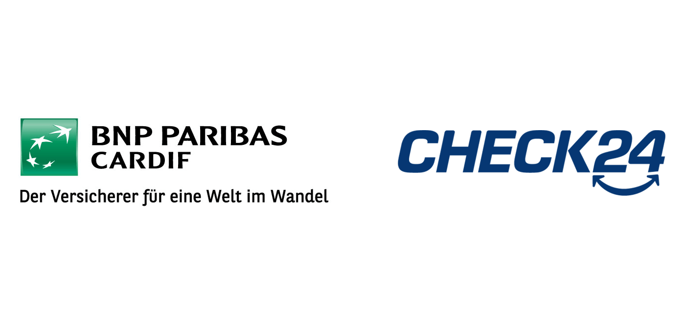Logos von BNP Paribas Cardif - Der Versicherer für eine Welt im Wandel und Check24