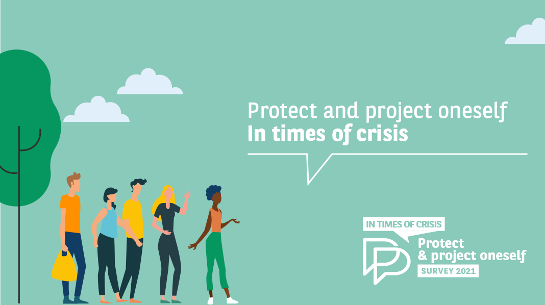 Logo der Studie, dazu der Text "Protect and project oneself in times of crisis"