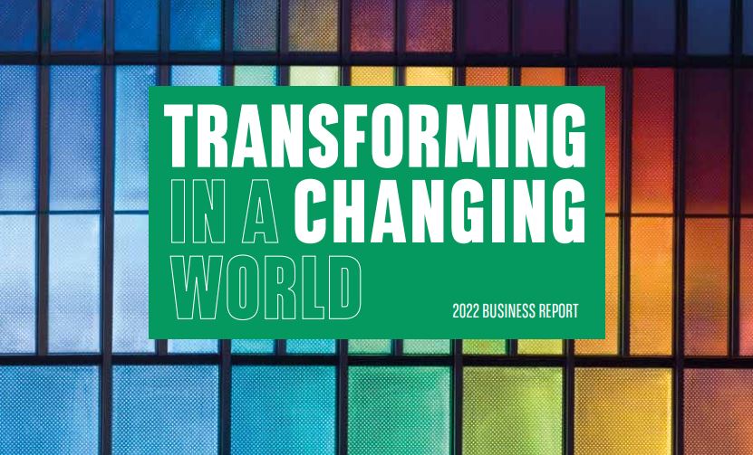 Logo des Business Reports 2022 - Transforming in a changing world